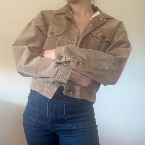 VINTAGE SUEDE SUNDANCE IN FLIGHT COLLARED BOMBER JACKET size small petite - Picture 1 of 9
